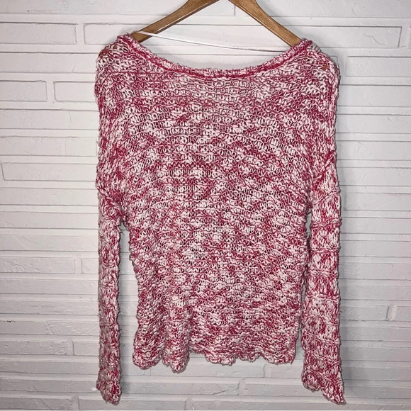 Free People Red White Cotton Linen Blend Open Knit Sweater, Women’s Size Small - Picture 9 of 10